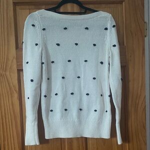 LOFT Cream Boatneck Sweater with Black Bobbles
